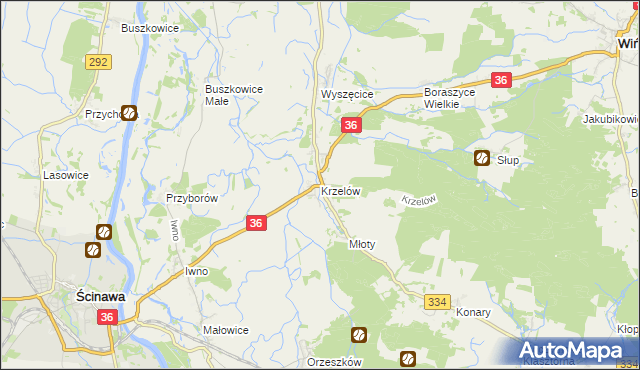 mapa Krzelów gmina Wińsko, Krzelów gmina Wińsko na mapie Targeo