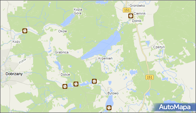 mapa Krzemień gmina Dobrzany, Krzemień gmina Dobrzany na mapie Targeo