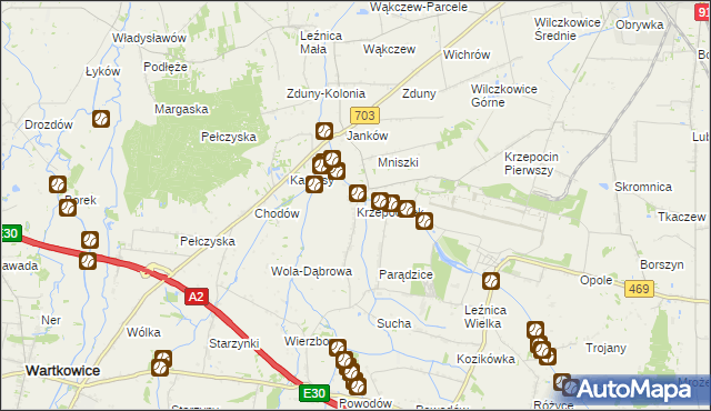 mapa Krzepocinek, Krzepocinek na mapie Targeo