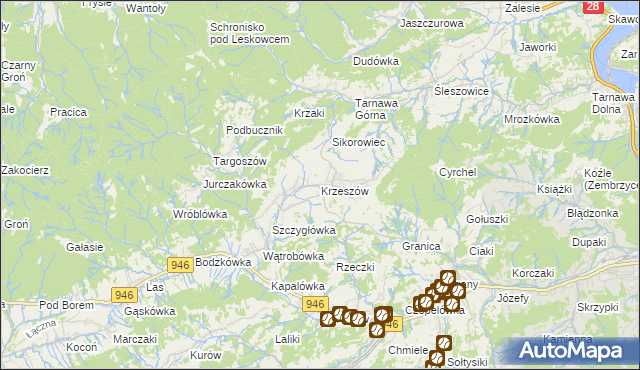 mapa Krzeszów gmina Stryszawa, Krzeszów gmina Stryszawa na mapie Targeo