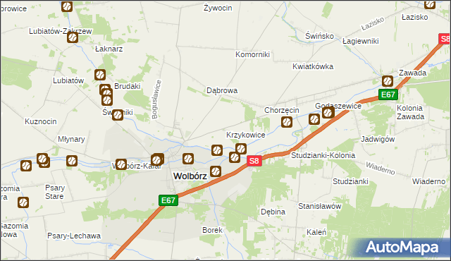 mapa Krzykowice gmina Wolbórz, Krzykowice gmina Wolbórz na mapie Targeo