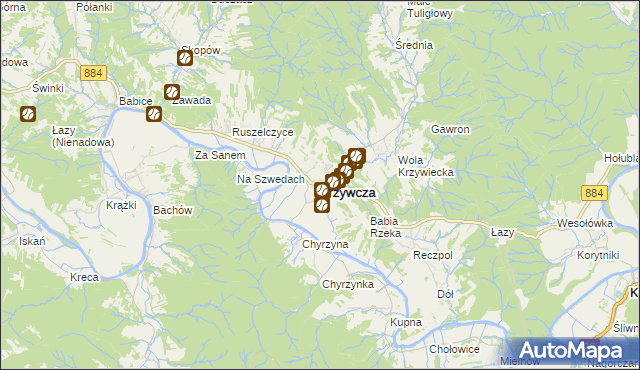 mapa Krzywcza, Krzywcza na mapie Targeo