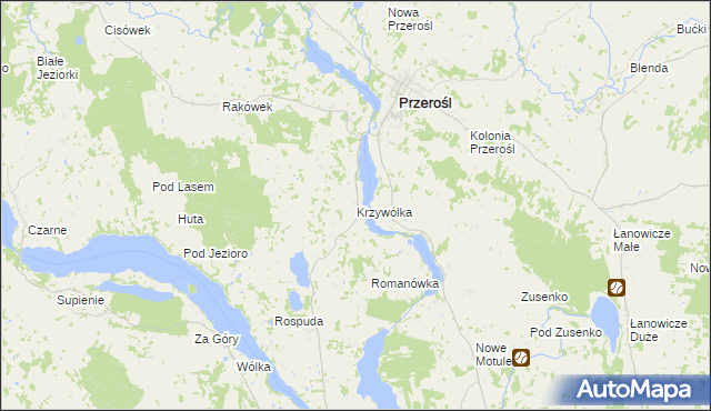 mapa Krzywólka gmina Przerośl, Krzywólka gmina Przerośl na mapie Targeo