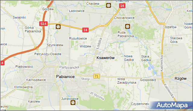 mapa Ksawerów powiat pabianicki, Ksawerów powiat pabianicki na mapie Targeo