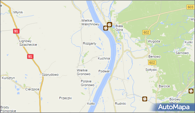 mapa Kuchnia gmina Gniew, Kuchnia gmina Gniew na mapie Targeo