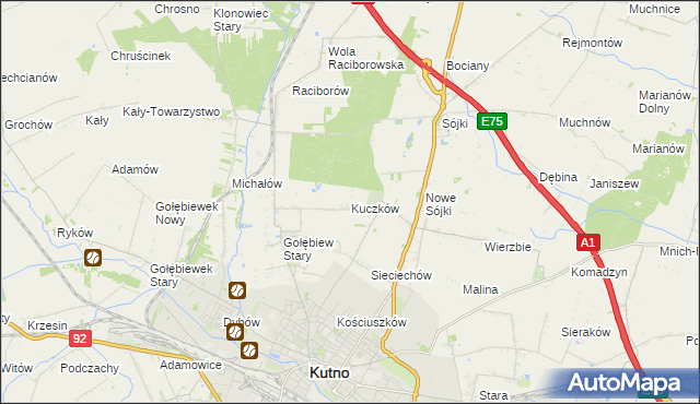 mapa Kuczków gmina Kutno, Kuczków gmina Kutno na mapie Targeo