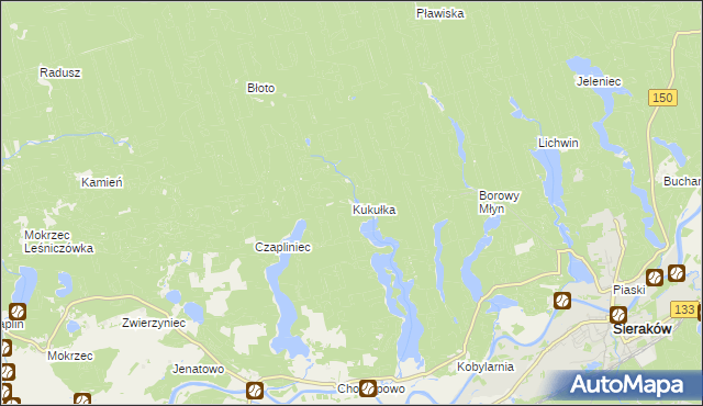 mapa Kukułka gmina Sieraków, Kukułka gmina Sieraków na mapie Targeo