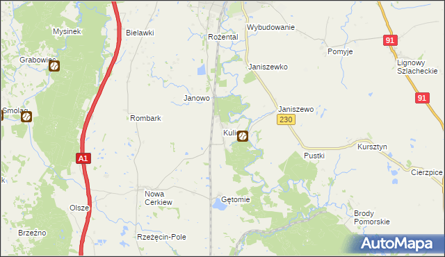 mapa Kulice gmina Pelplin, Kulice gmina Pelplin na mapie Targeo