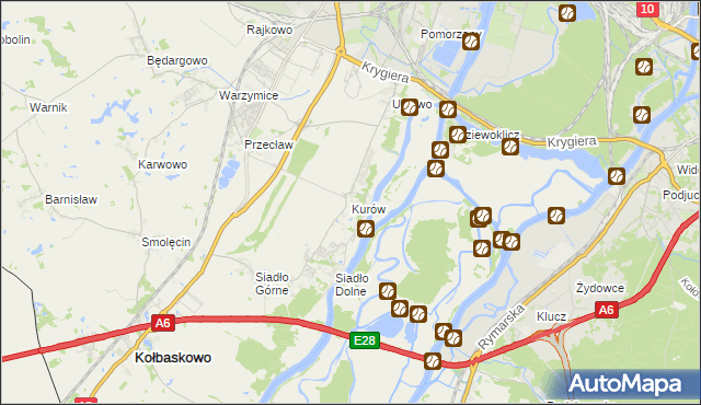 mapa Kurów gmina Kołbaskowo, Kurów gmina Kołbaskowo na mapie Targeo