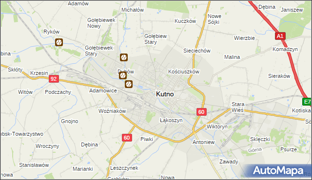 mapa Kutno, Kutno na mapie Targeo
