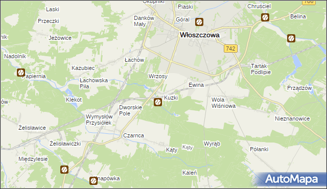 mapa Kuzki gmina Włoszczowa, Kuzki gmina Włoszczowa na mapie Targeo