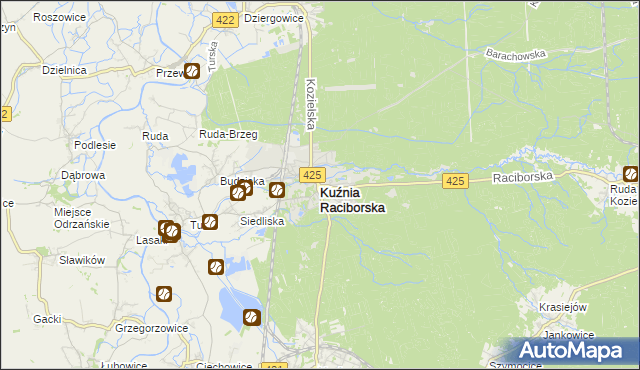 mapa Kuźnia Raciborska, Kuźnia Raciborska na mapie Targeo