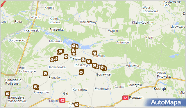 mapa Kuźnica gmina Kodrąb, Kuźnica gmina Kodrąb na mapie Targeo