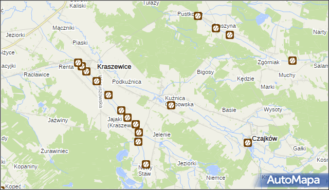 mapa Kuźnica Grabowska, Kuźnica Grabowska na mapie Targeo