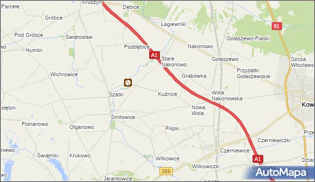 mapa Kuźnice gmina Choceń, Kuźnice gmina Choceń na mapie Targeo