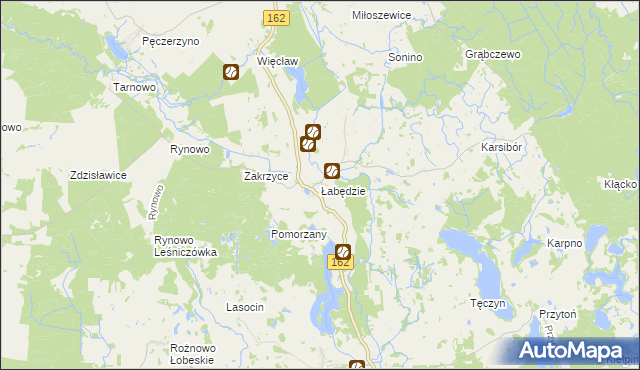 mapa Łabędzie gmina Drawsko Pomorskie, Łabędzie gmina Drawsko Pomorskie na mapie Targeo