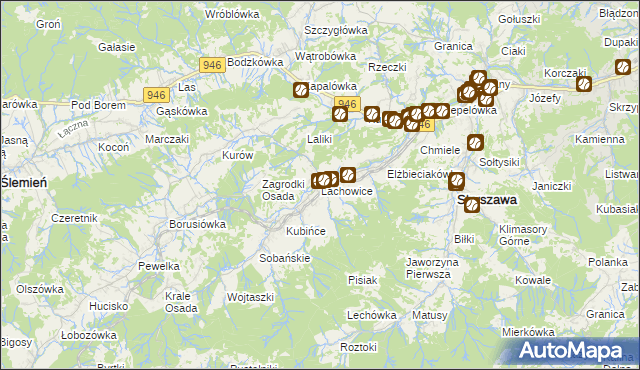 mapa Lachowice, Lachowice na mapie Targeo