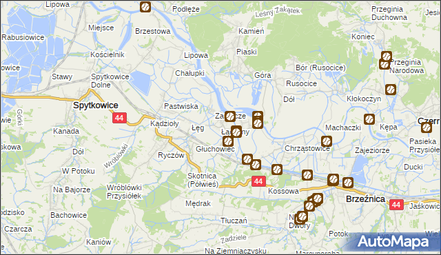 mapa Łączany gmina Brzeźnica, Łączany gmina Brzeźnica na mapie Targeo