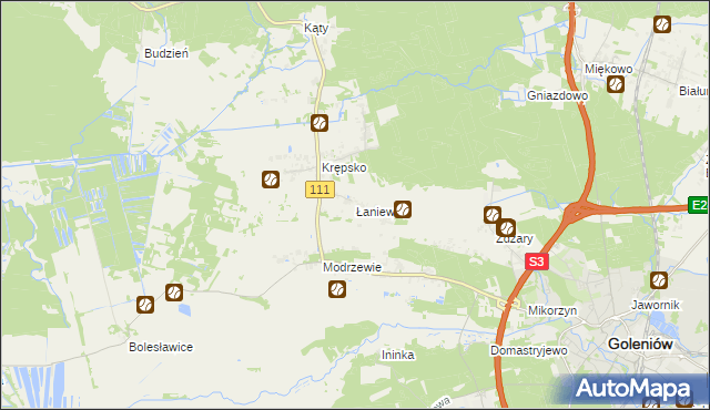 mapa Łaniewo gmina Goleniów, Łaniewo gmina Goleniów na mapie Targeo