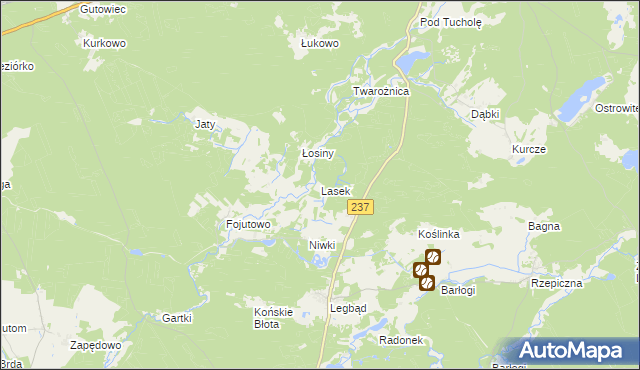 mapa Lasek gmina Tuchola, Lasek gmina Tuchola na mapie Targeo