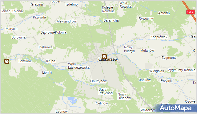 mapa Łaskarzew, Łaskarzew na mapie Targeo