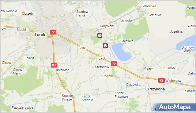 mapa Laski gmina Przykona, Laski gmina Przykona na mapie Targeo