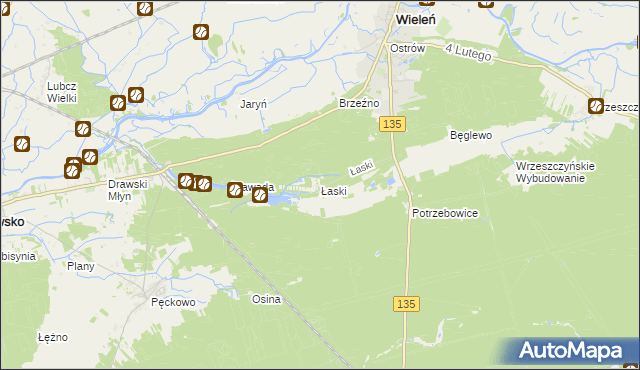 mapa Łaski gmina Wieleń, Łaski gmina Wieleń na mapie Targeo