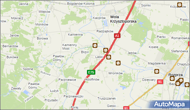 mapa Laski gmina Wola Krzysztoporska, Laski gmina Wola Krzysztoporska na mapie Targeo