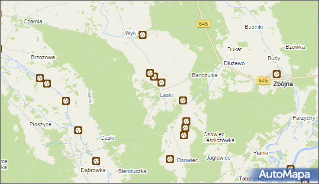 mapa Laski gmina Zbójna, Laski gmina Zbójna na mapie Targeo