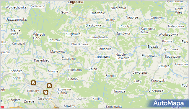 mapa Laskowa powiat limanowski, Laskowa powiat limanowski na mapie Targeo