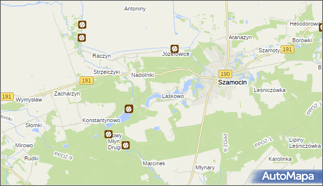 mapa Laskowo gmina Szamocin, Laskowo gmina Szamocin na mapie Targeo