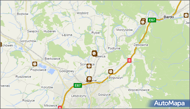 mapa Ławica gmina Kłodzko, Ławica gmina Kłodzko na mapie Targeo