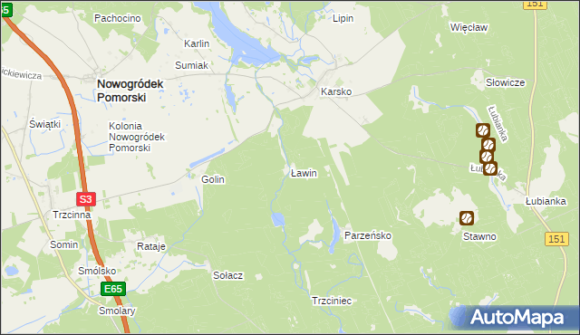 mapa Ławin, Ławin na mapie Targeo
