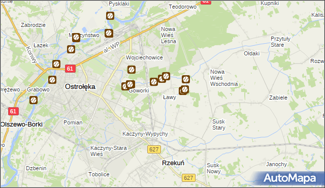 mapa Ławy gmina Rzekuń, Ławy gmina Rzekuń na mapie Targeo