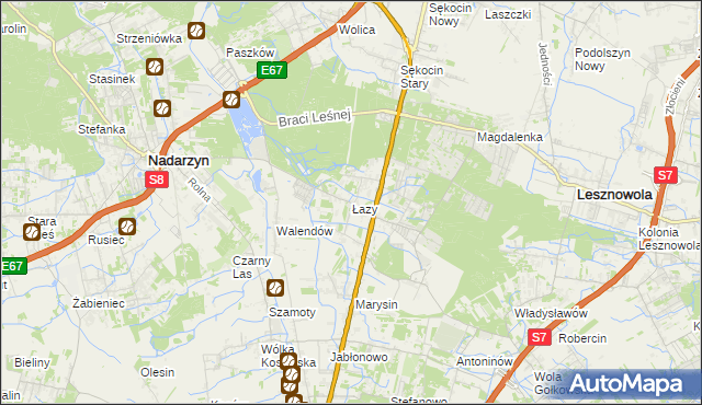 mapa Łazy gmina Lesznowola, Łazy gmina Lesznowola na mapie Targeo