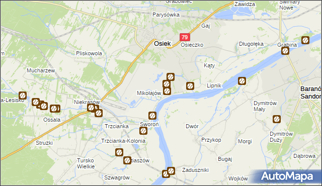 mapa Łęg gmina Osiek, Łęg gmina Osiek na mapie Targeo