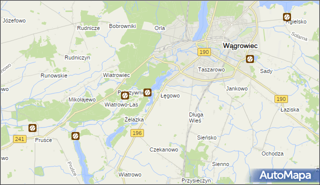 mapa Łęgowo gmina Wągrowiec, Łęgowo gmina Wągrowiec na mapie Targeo