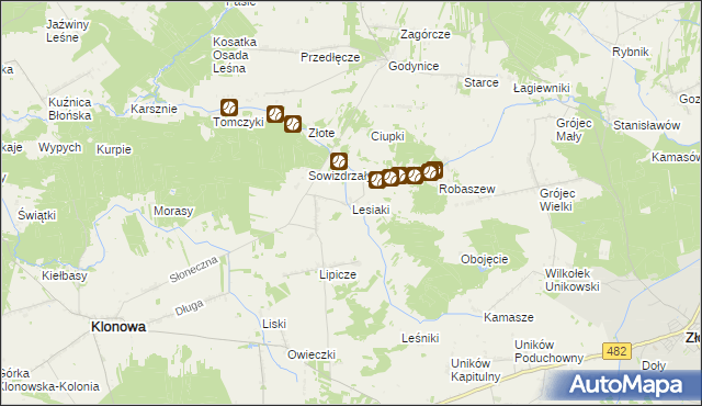 mapa Lesiaki gmina Klonowa, Lesiaki gmina Klonowa na mapie Targeo