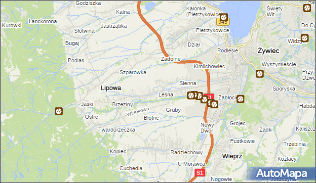 mapa Leśna gmina Lipowa, Leśna gmina Lipowa na mapie Targeo