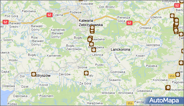 mapa Leśnica gmina Stryszów, Leśnica gmina Stryszów na mapie Targeo