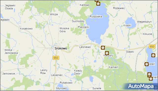 mapa Leśniewo gmina Srokowo, Leśniewo gmina Srokowo na mapie Targeo