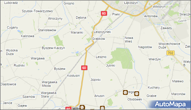 mapa Leszno gmina Kutno, Leszno gmina Kutno na mapie Targeo