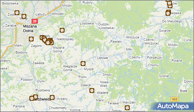 mapa Łętowe, Łętowe na mapie Targeo