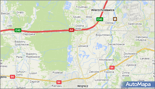 mapa Łętowice gmina Wierzchosławice, Łętowice gmina Wierzchosławice na mapie Targeo