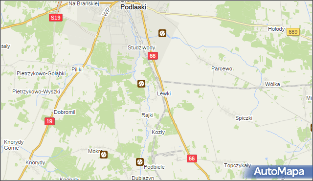 mapa Lewki gmina Bielsk Podlaski, Lewki gmina Bielsk Podlaski na mapie Targeo