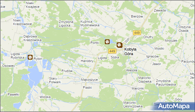 mapa Ligota gmina Kobyla Góra, Ligota gmina Kobyla Góra na mapie Targeo