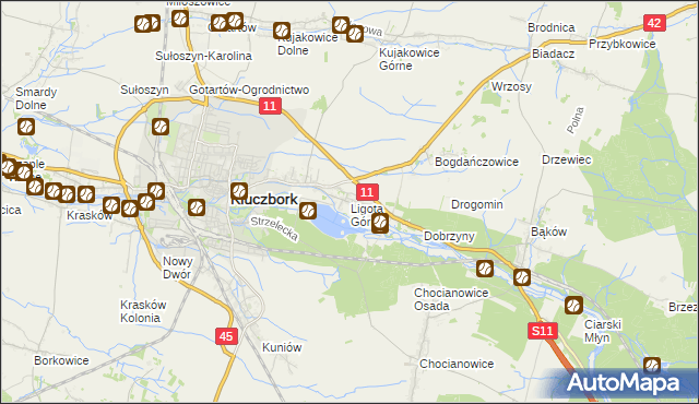 mapa Ligota Górna gmina Kluczbork, Ligota Górna gmina Kluczbork na mapie Targeo