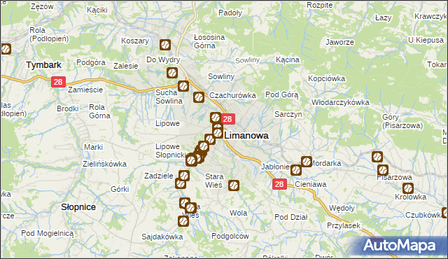 mapa Limanowa, Limanowa na mapie Targeo