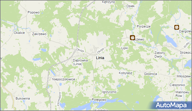 mapa Linia powiat wejherowski, Linia powiat wejherowski na mapie Targeo