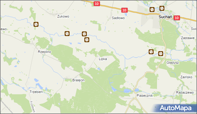 mapa Lipka gmina Dolice, Lipka gmina Dolice na mapie Targeo